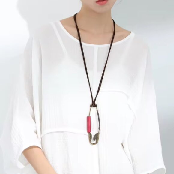 Large Safety Pin Statement Necklace Bohemian Boho Unisex - Picture 1 of 9
